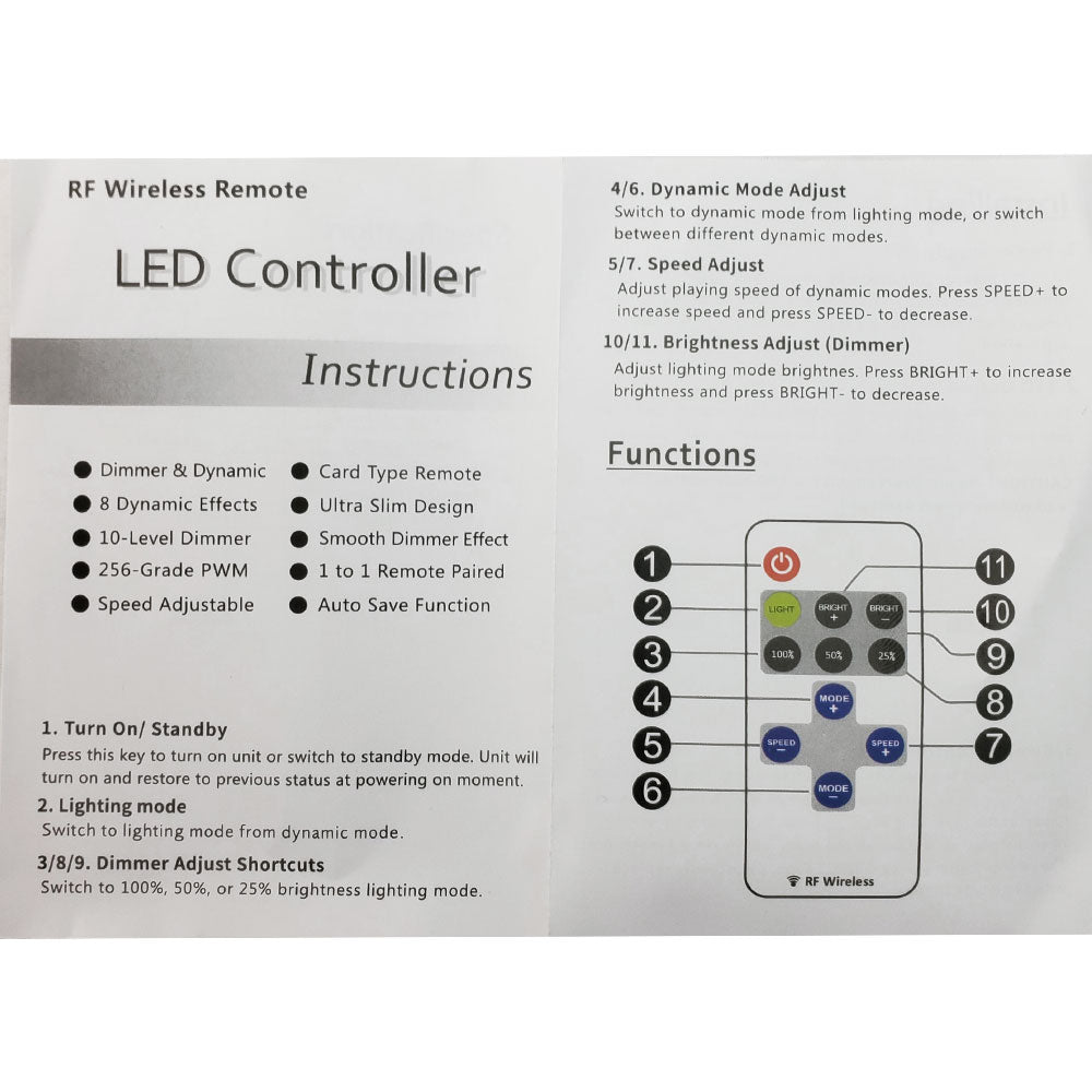 Single Color RF Controller and Remote (Direct Wire)