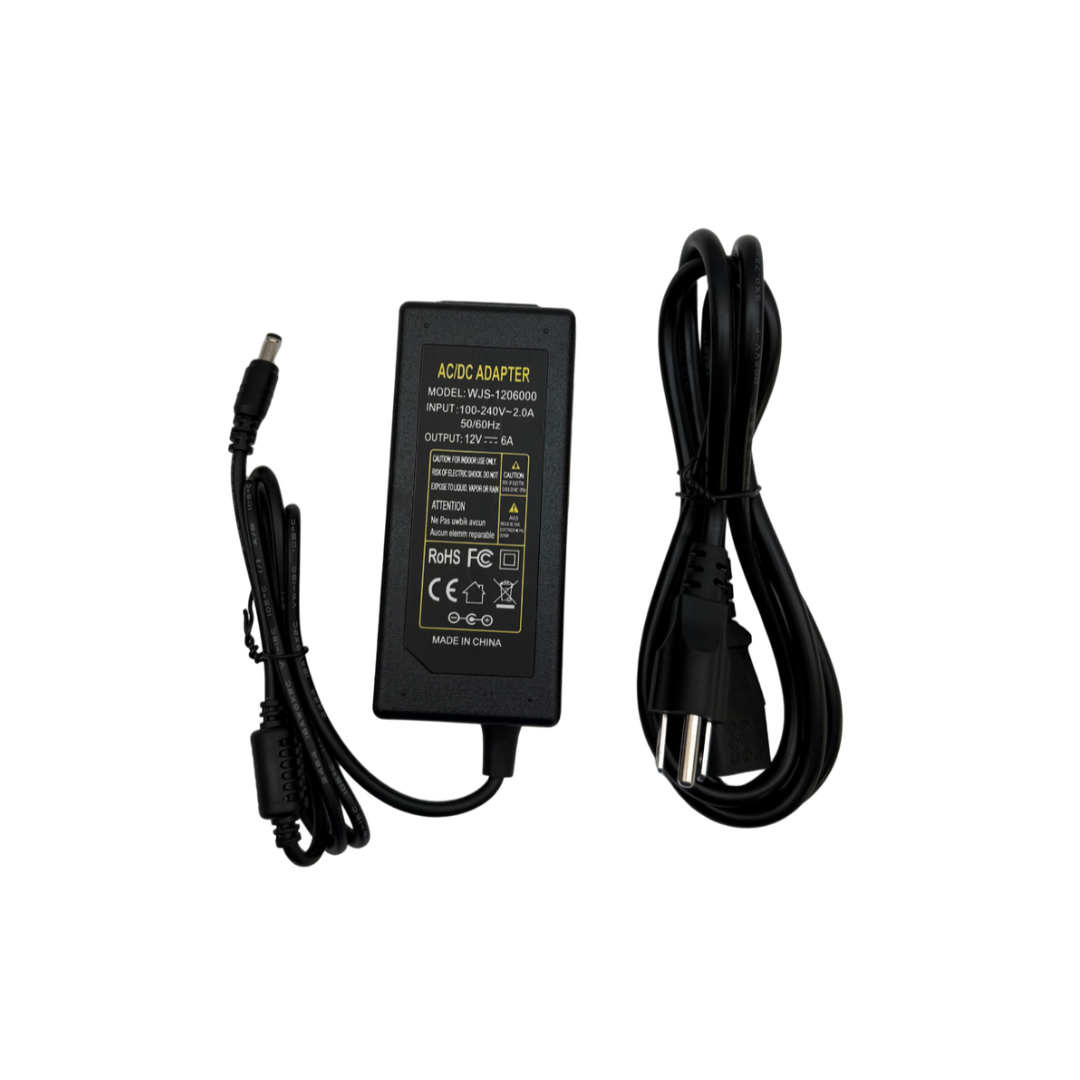 12V 6A 72W AC/DC Power Adapter with 3-Pin Power Cord